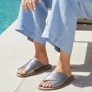 "Soft Surroundings" Slip On Silver Sandal Open Toe SZ ? (7.5-8) No Size Tag READ